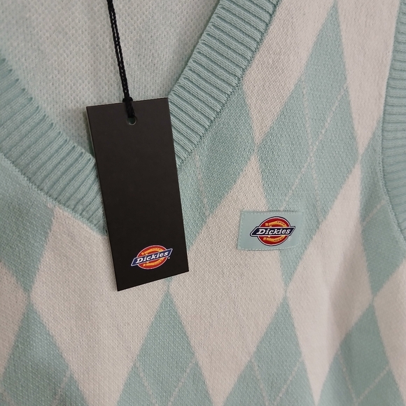 Dickies Juniors Argyle Sweater Vest Mint White  Preppy Knit Pullover XL ACADEMIA - Picture 4 of 5